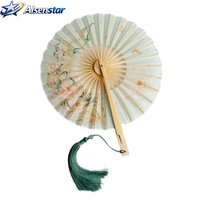 

Hot Stamping Koi Folding Fan Ancient Style Handmade Round Fan Hanfu Cheongsam Runway Women Girls Hand Fans Children Windmill Fan