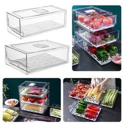 Stackable Refrigerator Organizer Cubes with Drain Tray Fridge Food Storage Container Reusable for Food Egg Meat Storage