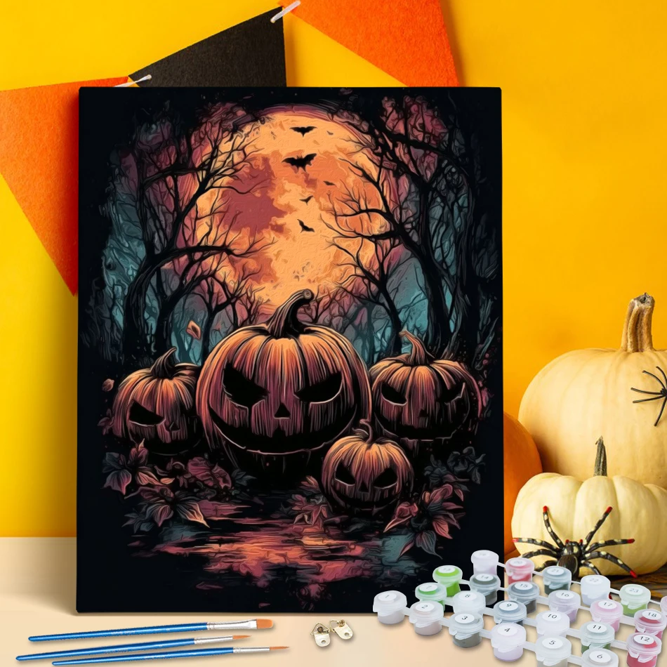 

RUOPOTY Painting By Numbers Abstract Pumpkin Moon Landscape Halloween Markers By Numbers Oil Art Framed Modern Paint Kit Decor