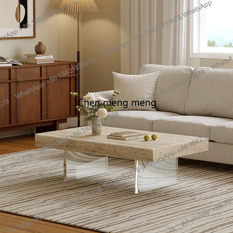 

Modern simple household living room wabi sand wind natural travertine coffee table small apartment rectangular