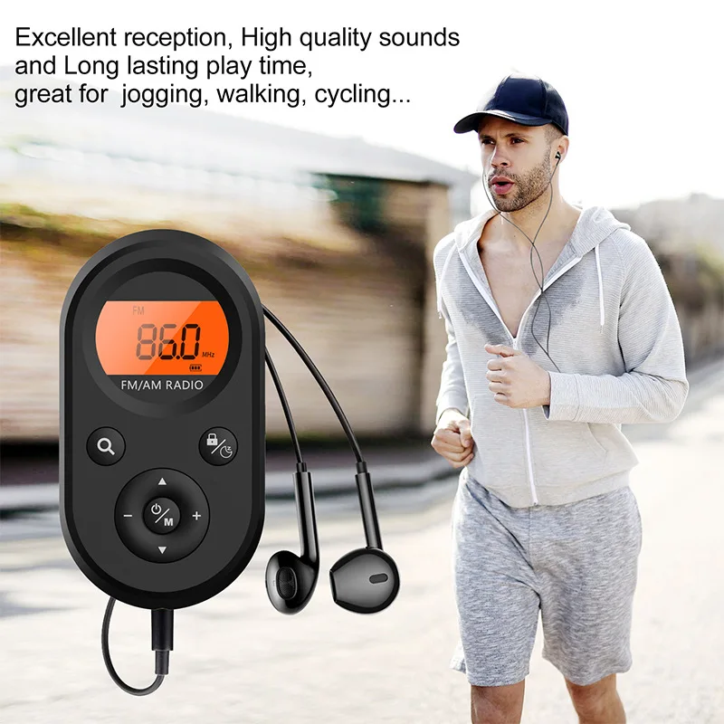 Mini FM/AM Radio Portable Pocket 9K/10K Radio Receiver with LCD Display Backlight Lanyard Design 76-108MHZ Rechargeable