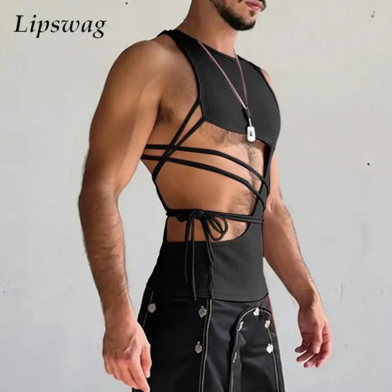 Party-Mode Herren Slim Fit Stretch-Rippweste Sexy Ausgeschnittene Seitliche Bandage Ärmellose Unterhemden Herren 2026 Sommer Stylische Tanktops