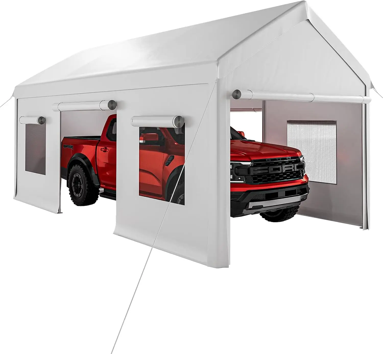 10x20ft Heavy Duty Carport with PE Fabric and Galvanized Steel Frame,Portable Garage with Roll-Up Doors and 4 Windows,Car Canopy