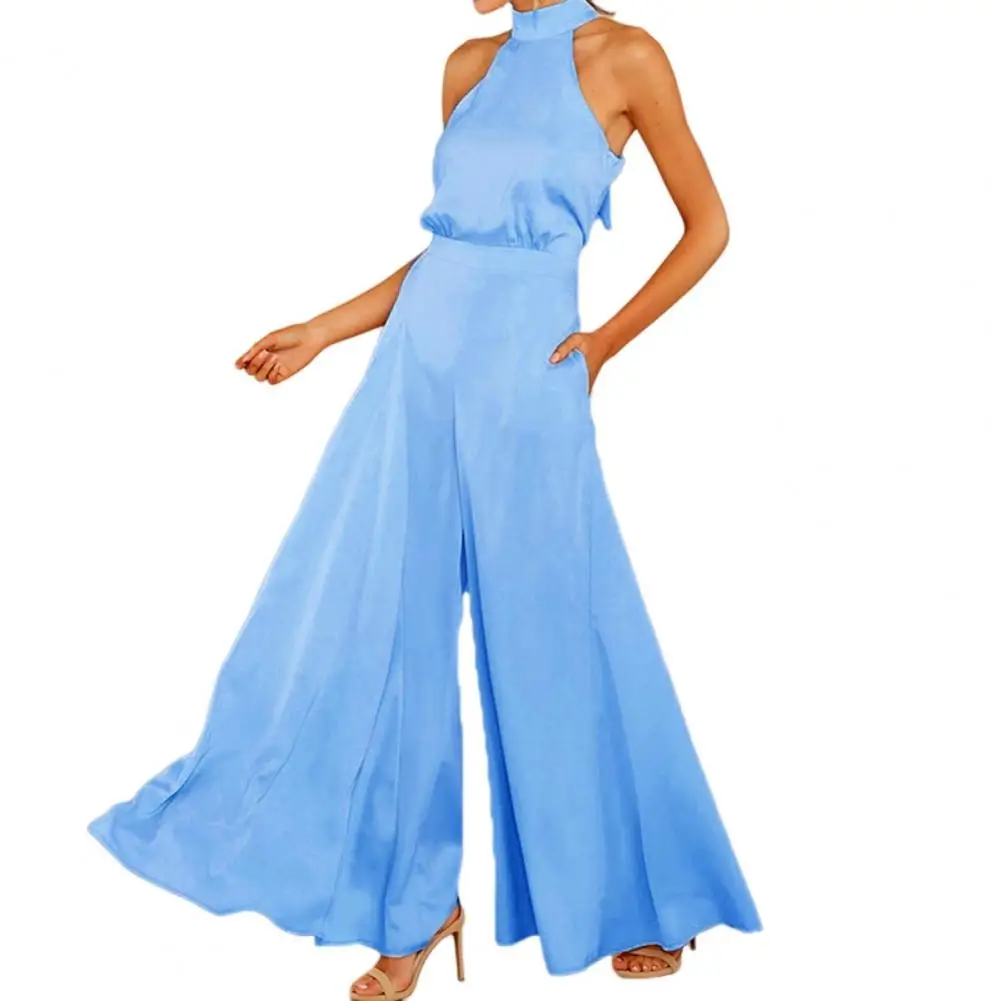 

Breathable Jumpsuit Elegant Off-shoulder Women's Jumpsuit with Halter Neck Wide Leg for Parties Proms Office Wear Women Wide-leg