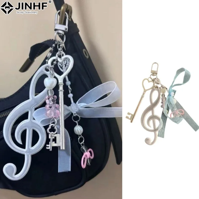

1pc Creative Key Ornament Bag Pendant Resin Bowknot Note Keychain For Youthful Adults And Music Enthusiasts Present