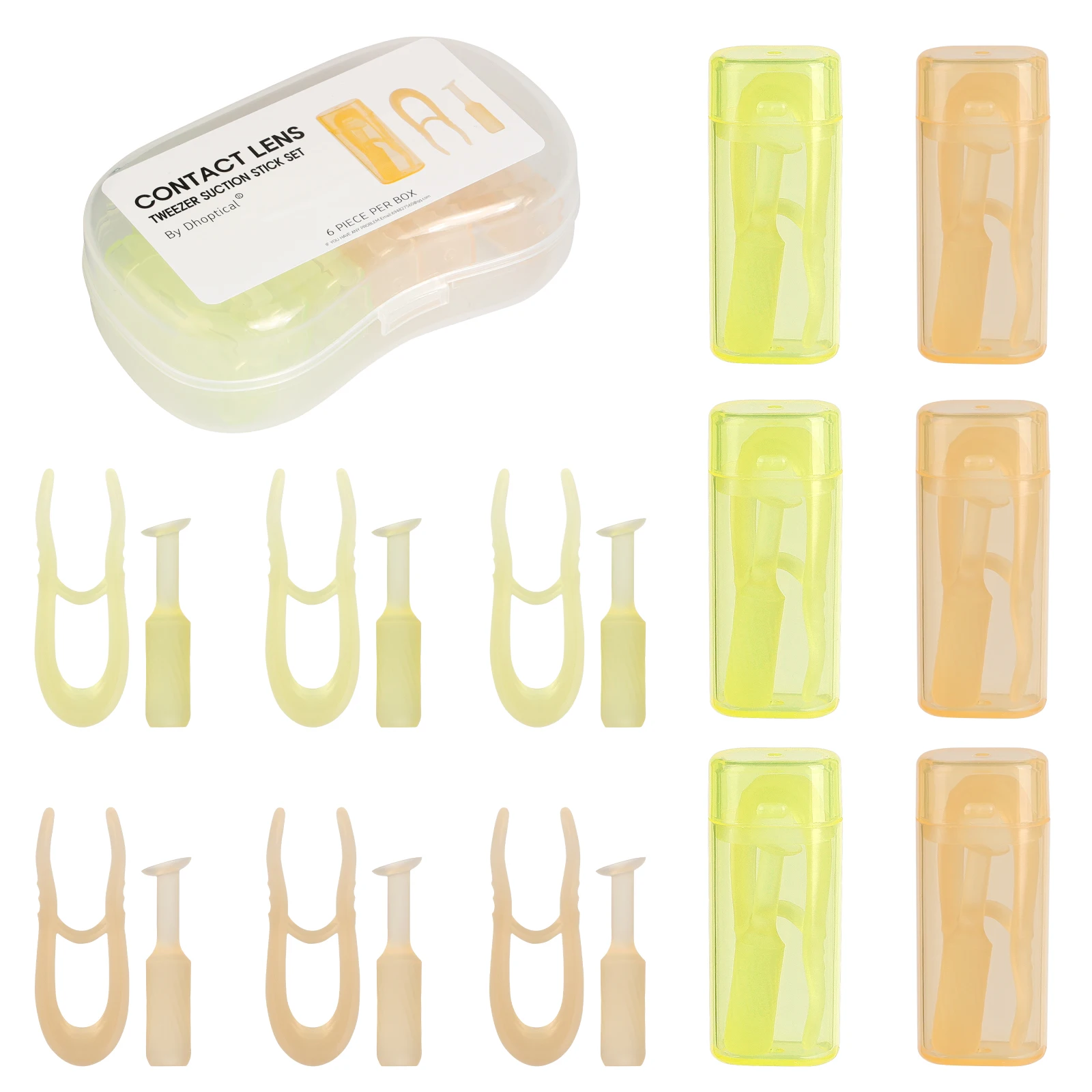 6-Pack Contact Lens Removal Tool Set, Tweezers & Suction Stick Combo for Daily Contact Lenses Colored Contacts & RGP Lenses