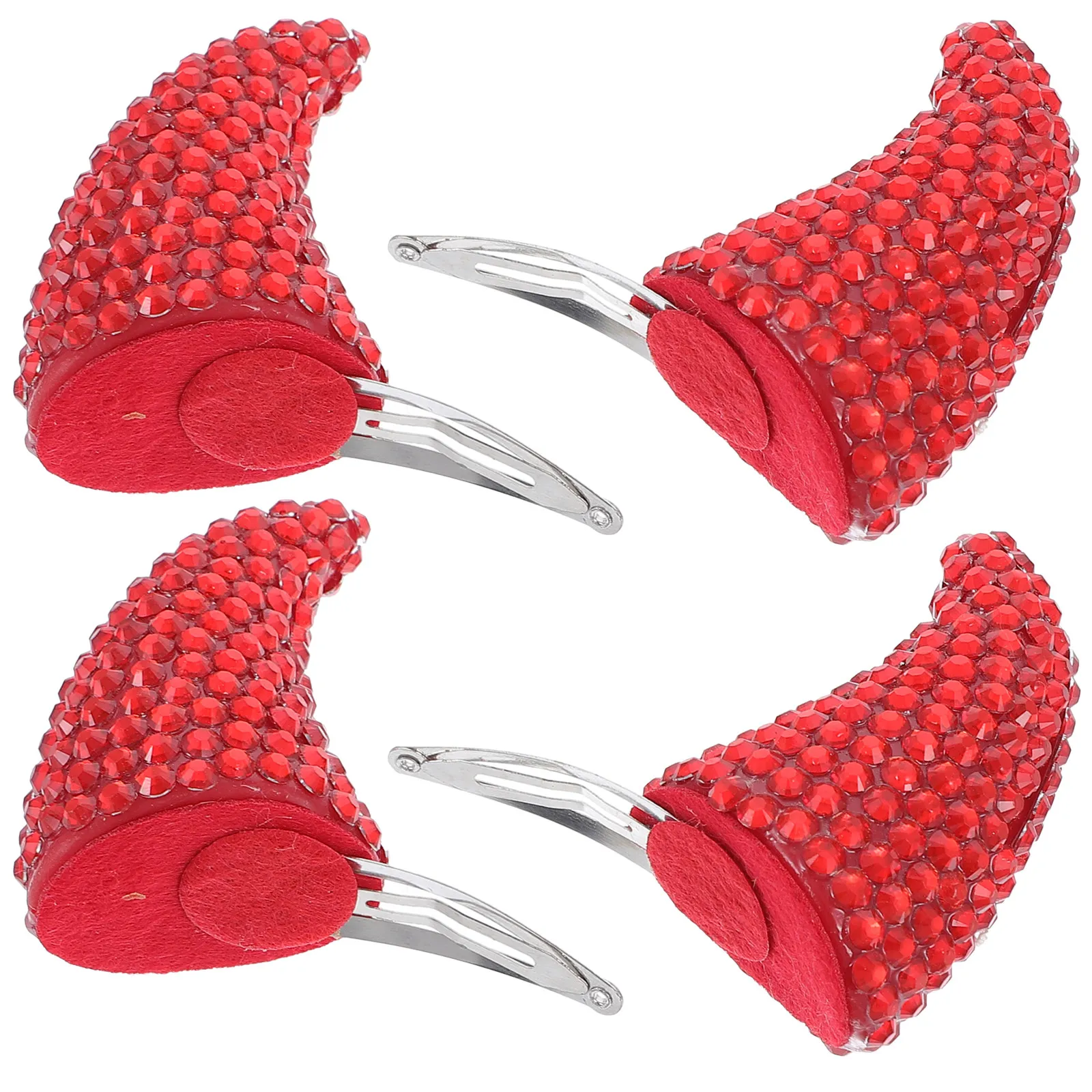 

4Pcs Devil Horn Hair Clips Red Halloween Hairpins Party Accessory Rhinestone Decoration Costume Gift Horn Hair Clips