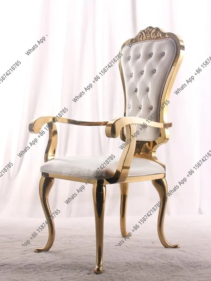 

Light luxury stainless steel dining chair with armrests Home simple European hotel restaurant back chair Model room chair