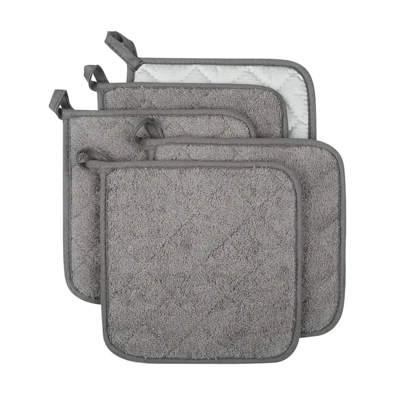 A33Z-100% Cotton Kitchen Everyday Basic Terry Pot Holder Heat Resistant Coaster Potholder For Cooking And Baking Set Of 5