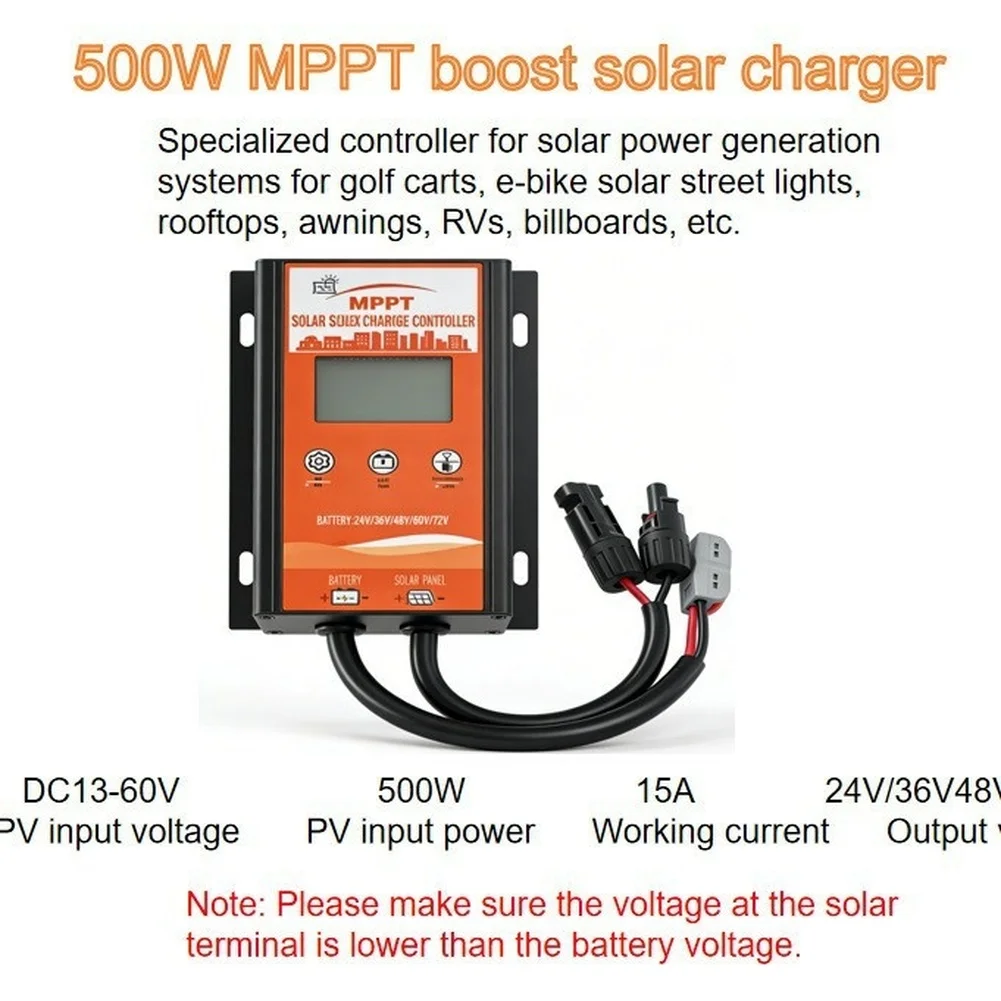 500W For MPPT Solar Charge Controller for RV Golf Cart Marine Off-Grid Systems Compatible with 24V 36V 48V 60V 72V Battery Banks