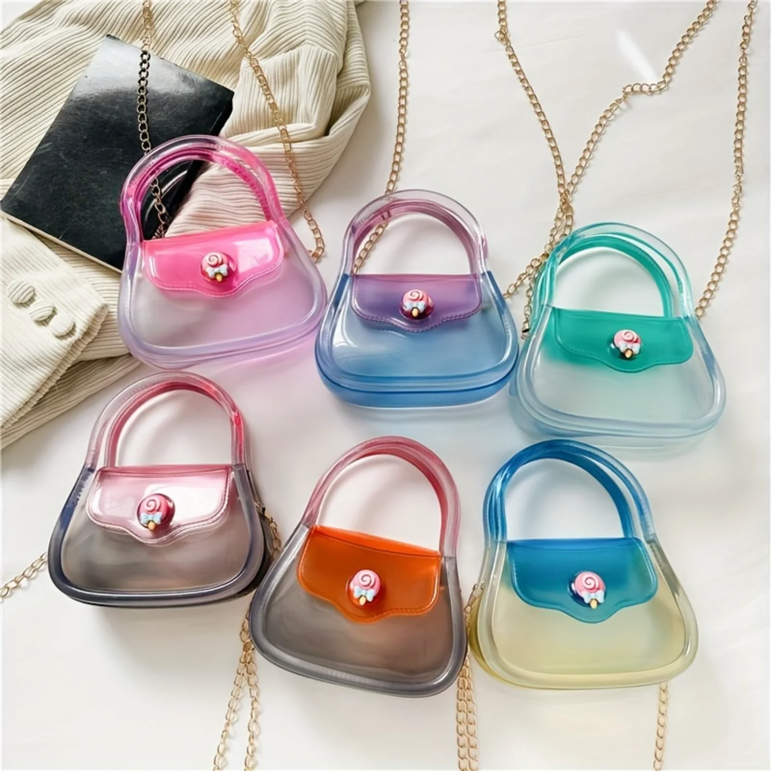 Transparent Mini Jelly Bag, Trendy Chain Crossbody Bag, Cute Color Contrast Handbag For Women Bape bag Moving bags Margiela Cart