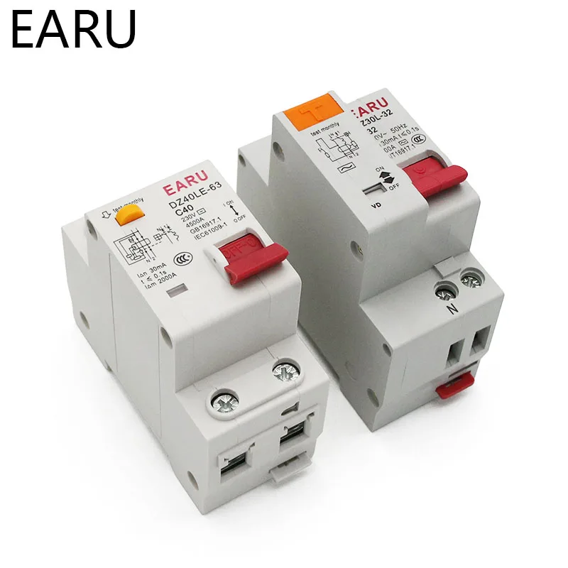 DZ30L DZ40LE EPNL DPNL 230V 1P+N Residual Current Circuit Breaker With Over And Short Current  Leakage Protection RCBO MCB 6-63A