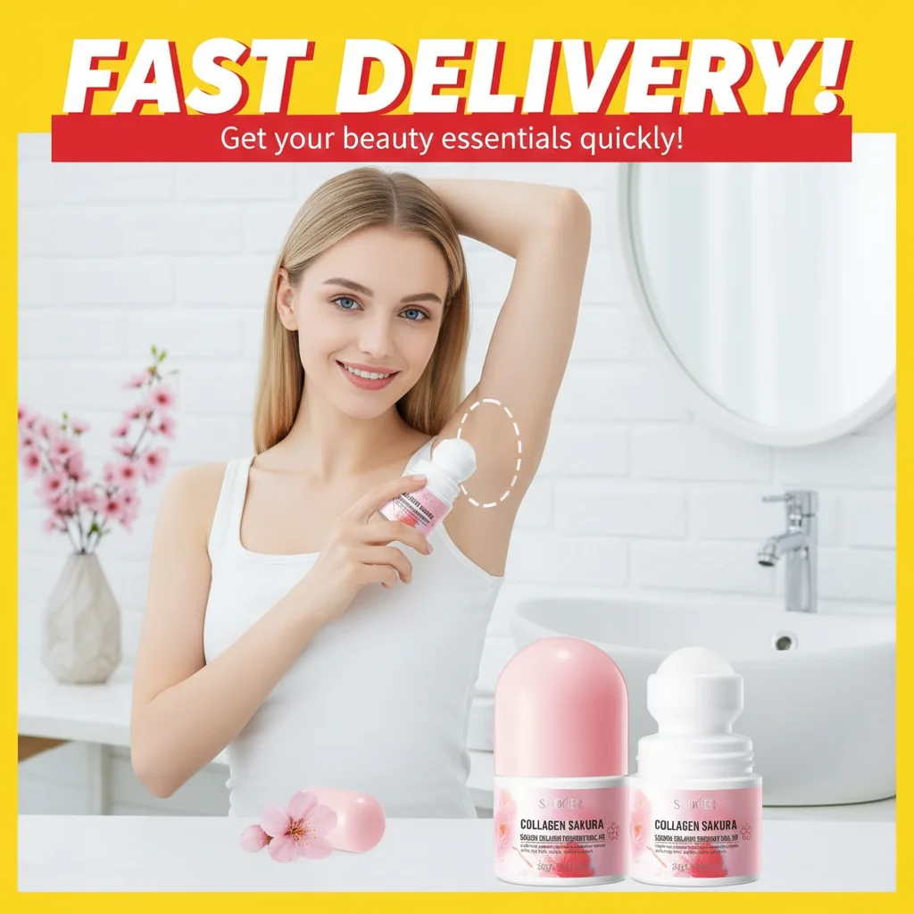 SADOER Sakura Collagen Roll-On Deodorant - Light Fragrance, Eliminates Sweat & Body Odor, Convenient Portable for Daily Use