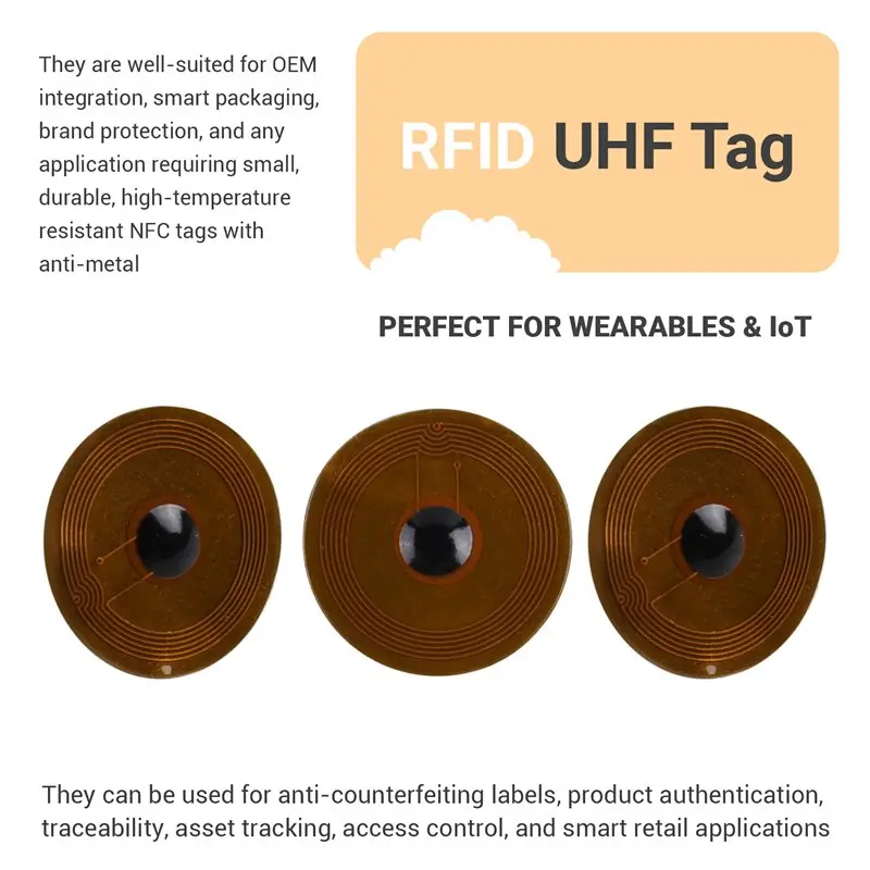 High Temp 10Mm Diameter Temperature RFID FPC Tags NXP NFC213 Mini Cards 13.56Mhz Anti-Fake Anti-Metal Passive RF Card 5P