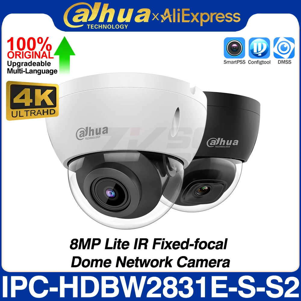 

Dahua Original IPC-HDBW2831E-S-S2 8MP 4K IR Fixed-focal Dome Network POE IP Camera IR 30M SD Slot Built-in MIC SMD Plus IK10