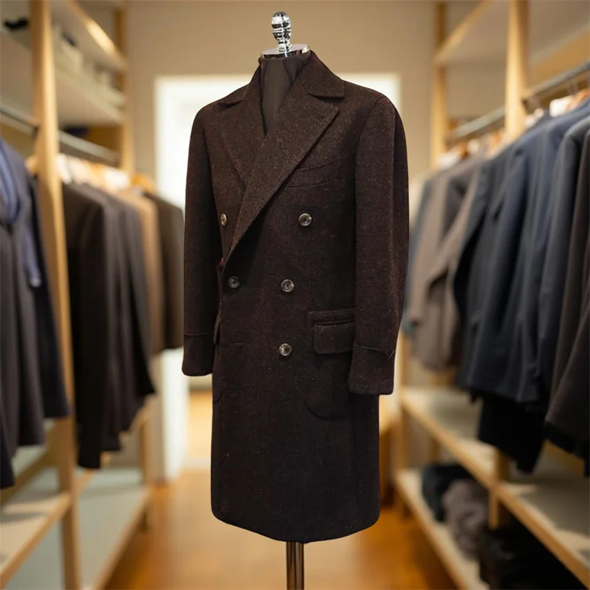 

Double Breasted Long Wool Tweed Men Suit Jacket 1 Piece Fashion Autumn Winter Suits Blazer Custom made Male Outfits