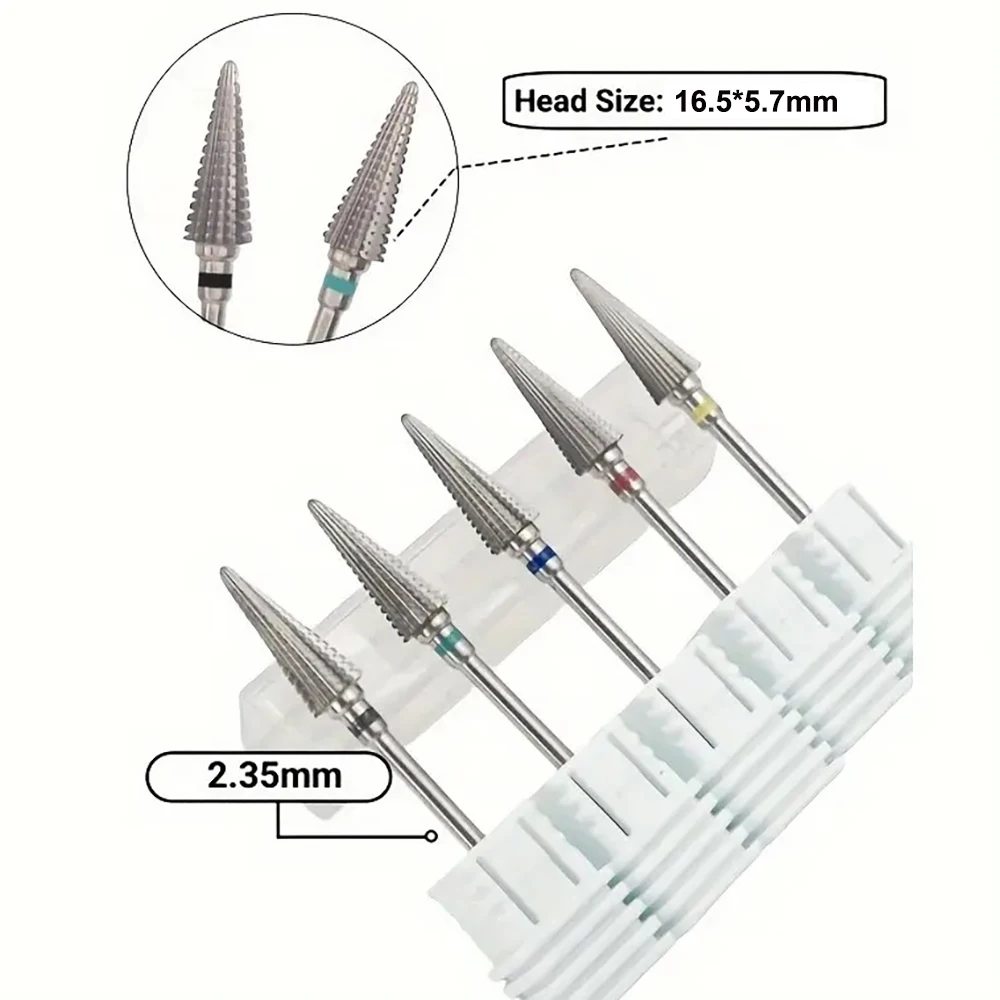 New  5-in-1 Long Carbide Professional Tungsten Steel Nail Drill Bit Gradient Teeth Design for Pre-treatment and Removal