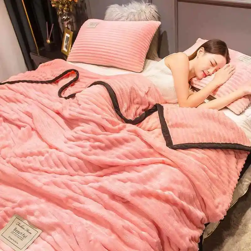 

Thick Coral Fleece Blanket Winter Small Office Nap Blanket Warm Flannel Dorm Bed Single Person Cozy Soft Throw Blanket