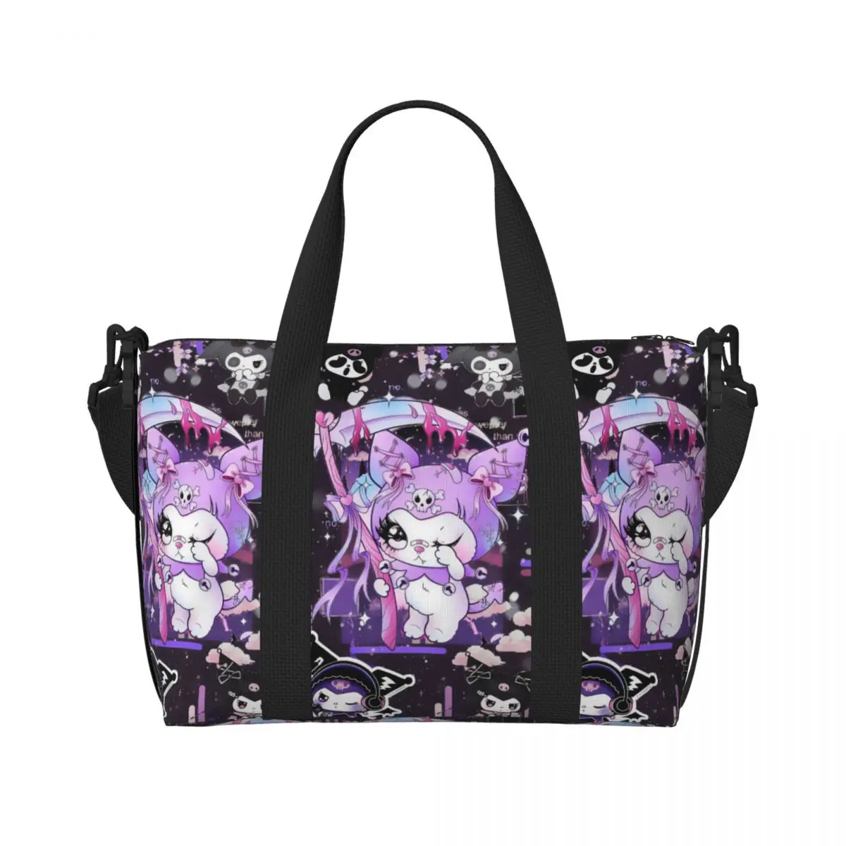 

Custom Kuromi Classical Anime Tote Bag Women Big Capacity Kawaii Design Gym Beach Travel Bags
