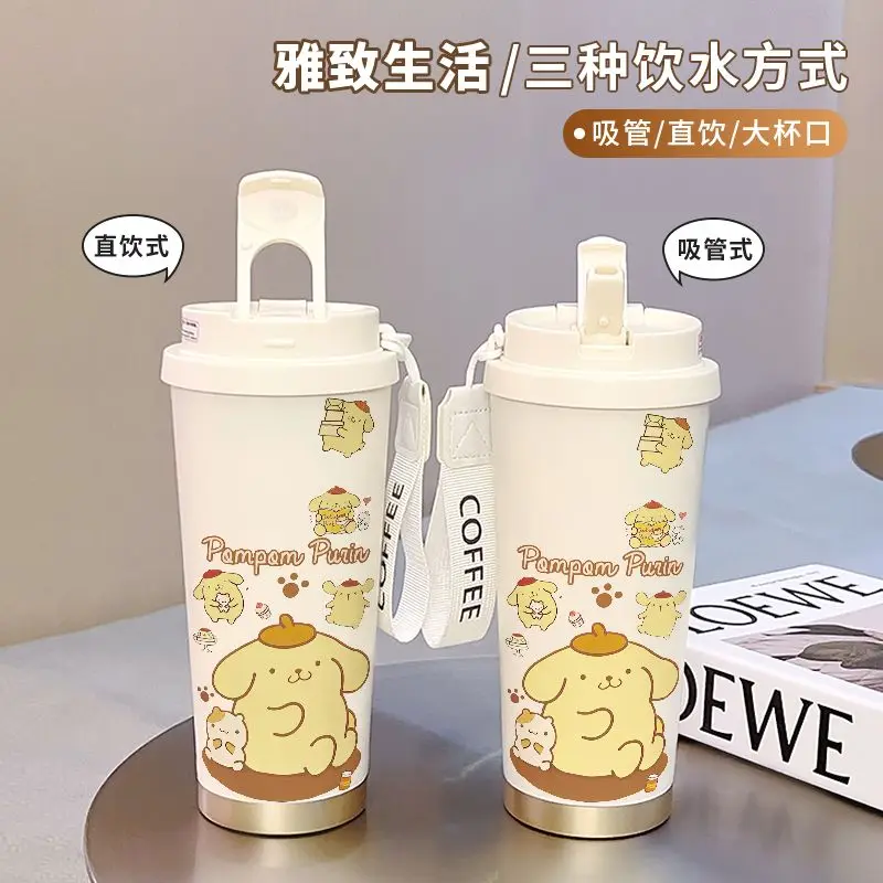 PomPomPurin Anime Kawaii Sanrio Ins Sippy Storage Cup Cute Cartoon Large Capacity Thermos Water Cup Christmas Gifts for Girls