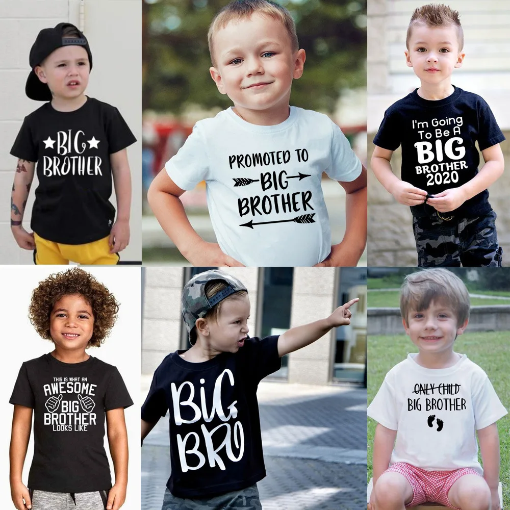 

Printed Big Brother Collection Boy's T-shirt Round Neck White T-shirt for Kids in Summer Big Bro Boy Tops 80-130cm