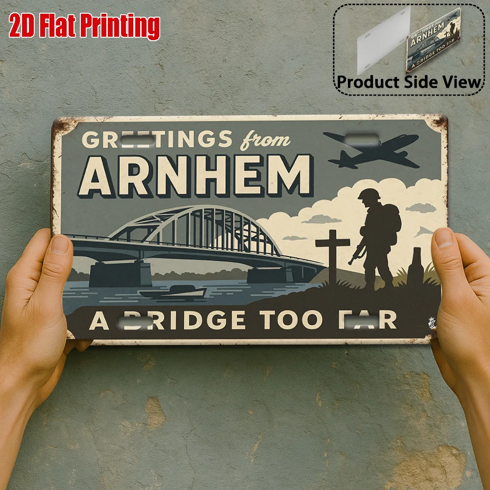 2D Flat Design,Single Piece, Vintage Aluminum Sign, Decorative Use Only, Outdoor Wall Art, Arnhem Historical Bridge Sign