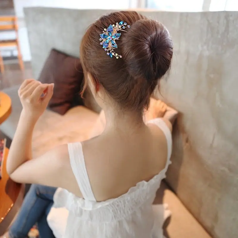 2024 Fashion Rhinestone Vintage Flower Crystal Hairclips  Hair Combs Plastic Shiny Hairpins Gift Hair comb plate hair clip