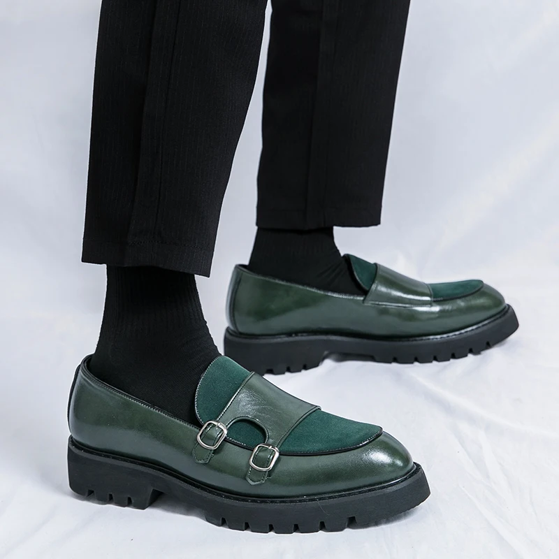 Men PU Splicing Loafers Shoes Are Breathable Wear-resistant Thick Soled Comfortable Non Slip Business Leisure Shoes