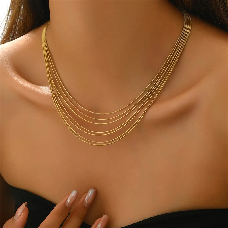 EILIECK 316L Edelstahl Metall Lange Mehrschichtige Kettenkette für Damen, Modische Halskette, Wasserdichter Schmuck, Geschenk für Damen – Detail 7