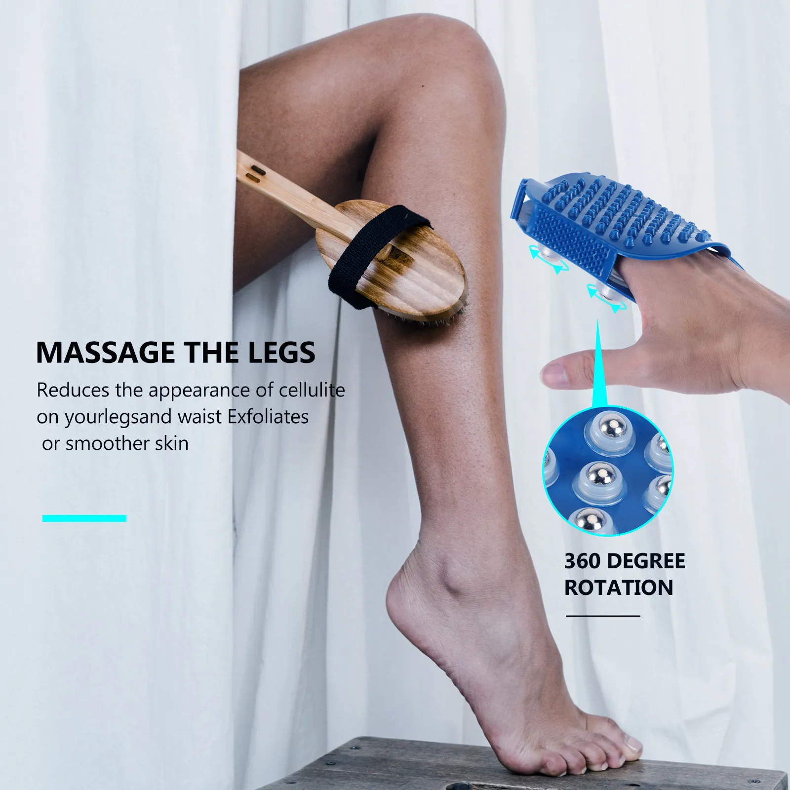 Palm Shaped 7 Steel Ball Rotation Massage Brush Handheld Body Massager Relieves Muscle Soreness Cellulite Exfoliating Back Foot