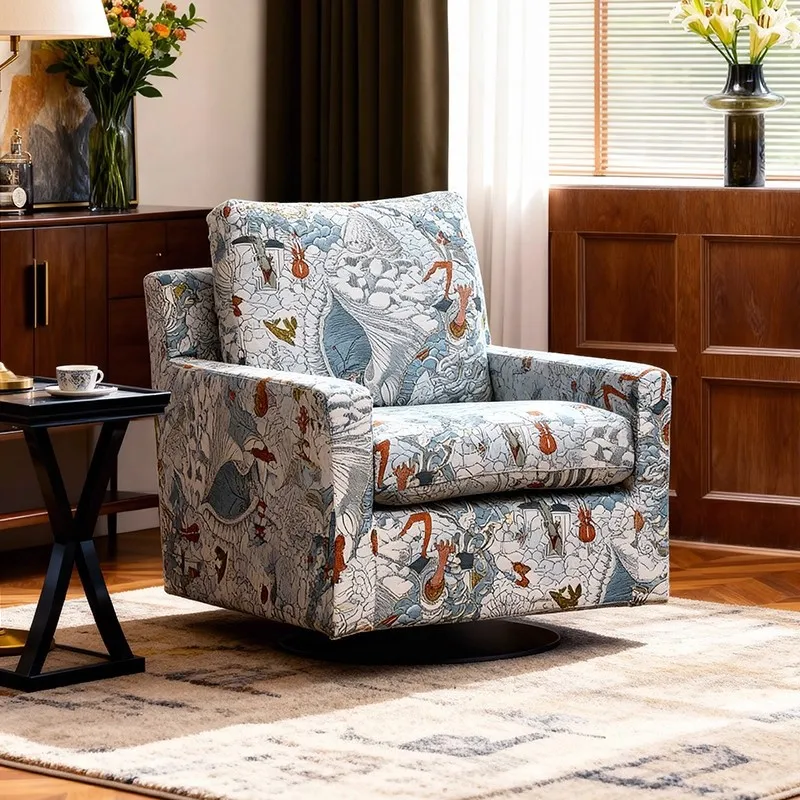 French vintage print 360 degree swivel single so fa
