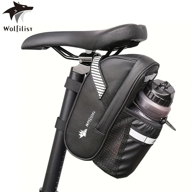 WOLFILIST Bike Seat Bag with Water Bottle Holder Bag, Reflective Bicycle Saddle Bag Bike Accessories Waterproof, and Ultra Light