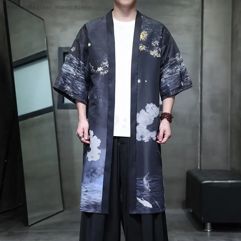 

Plus Size 5XL Japanese Kimono Long Cardigan Print Summer Loose Casual Blouse Shirt Haori Obi Asian Clothes Harajuku Streetwear