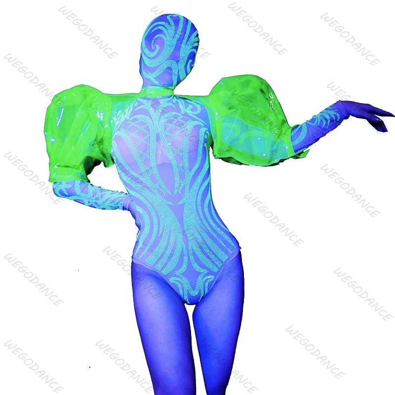 

New Sexy Fluorescence Green Nightclub Dancer Bodysuit Performance Costume