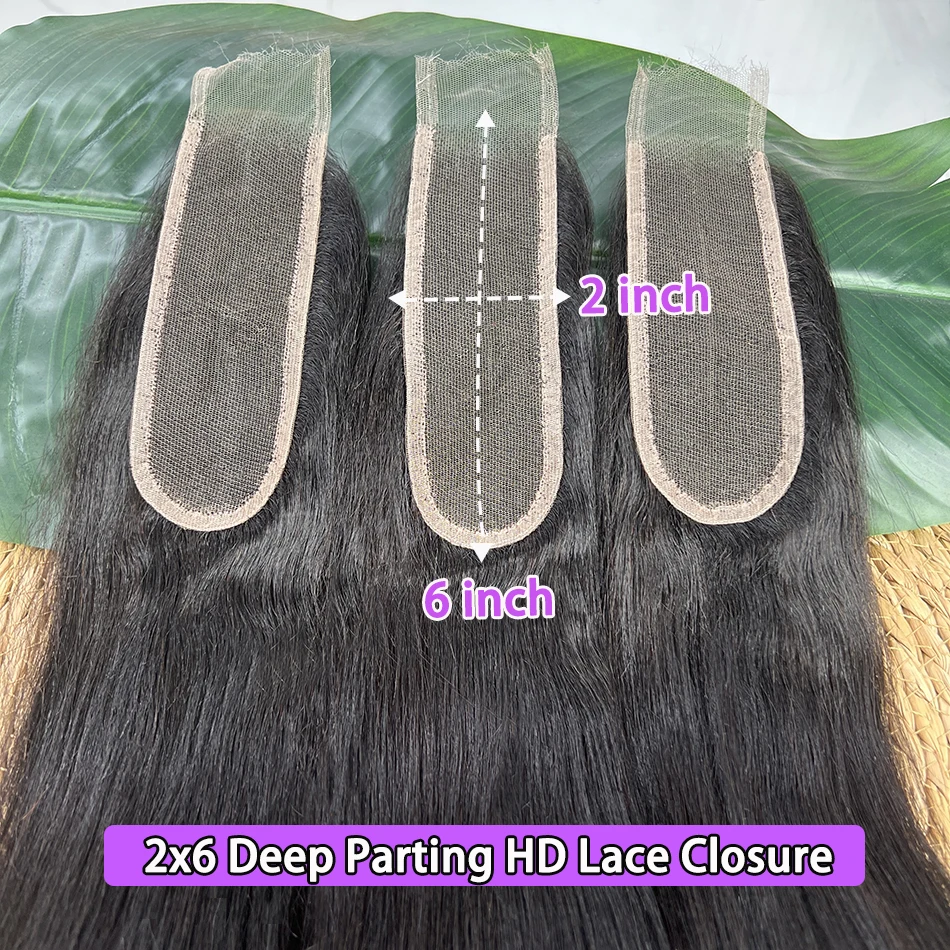 ضوء ياكي مستقيم 2x6 HD الدانتيل إغلاق فراق عميق قبل قطعها ابيض عقدة الدانتيل اللون الطبيعي 100% الخام شعر بشري لعذراء