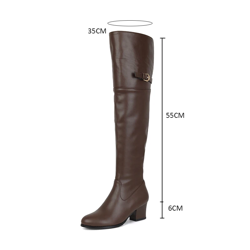 Black Brown White High Heels Sexy Over The Knee Boots Womens Round Toe Thigh High Knight Boots Autumn Winter Fold Long Shoes 42