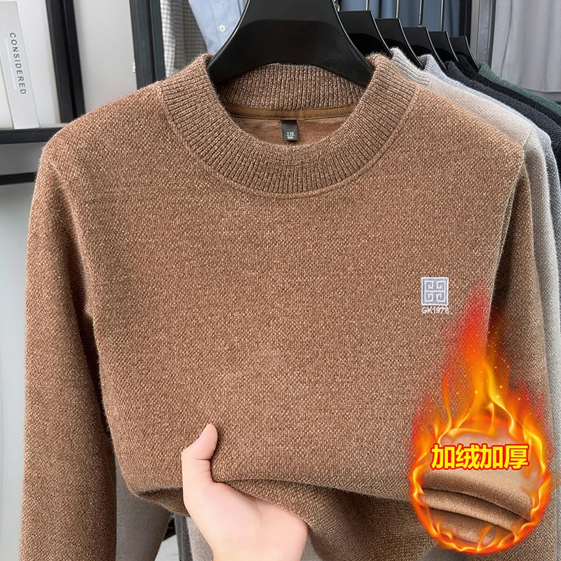 High end brand men's sweater fashion letter embroidery plush warm comfort knitting new trend luxury casual round neck pullover