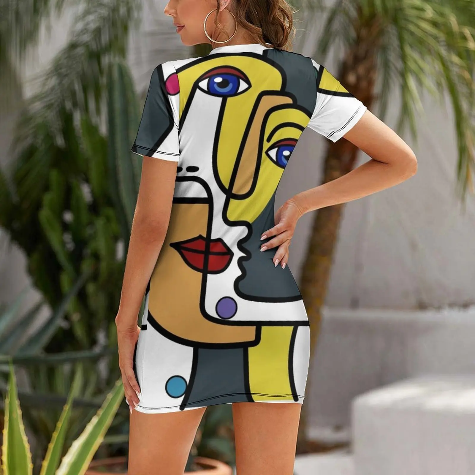 Cubism geometric bizarre woman portrait art Short-Sleeved Dress ceremony dresses Woman's evening dress Dress