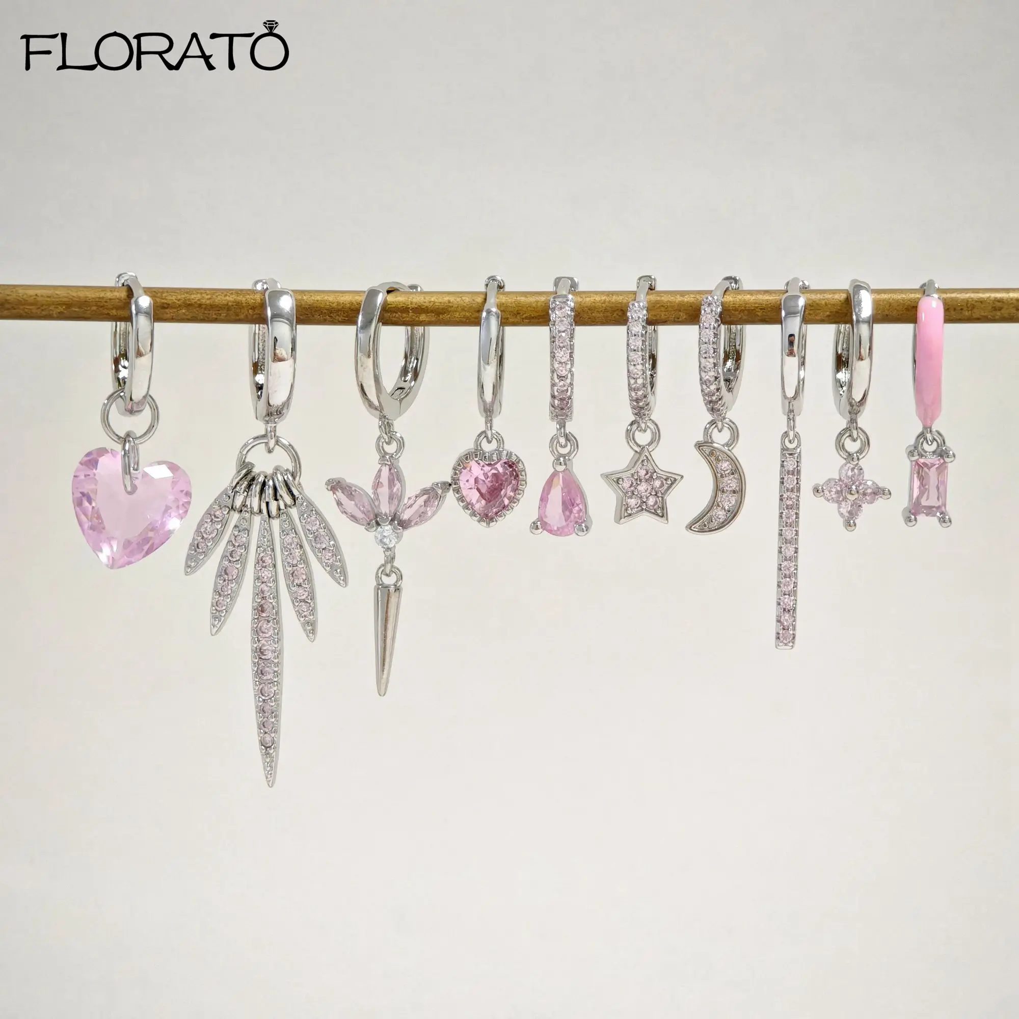 925 Sterling Silver Needle Cute Pink Crystal Pendant Earrings Sparkling Zircon Hoop Earrings for Women Fashion Piercing Jewelry