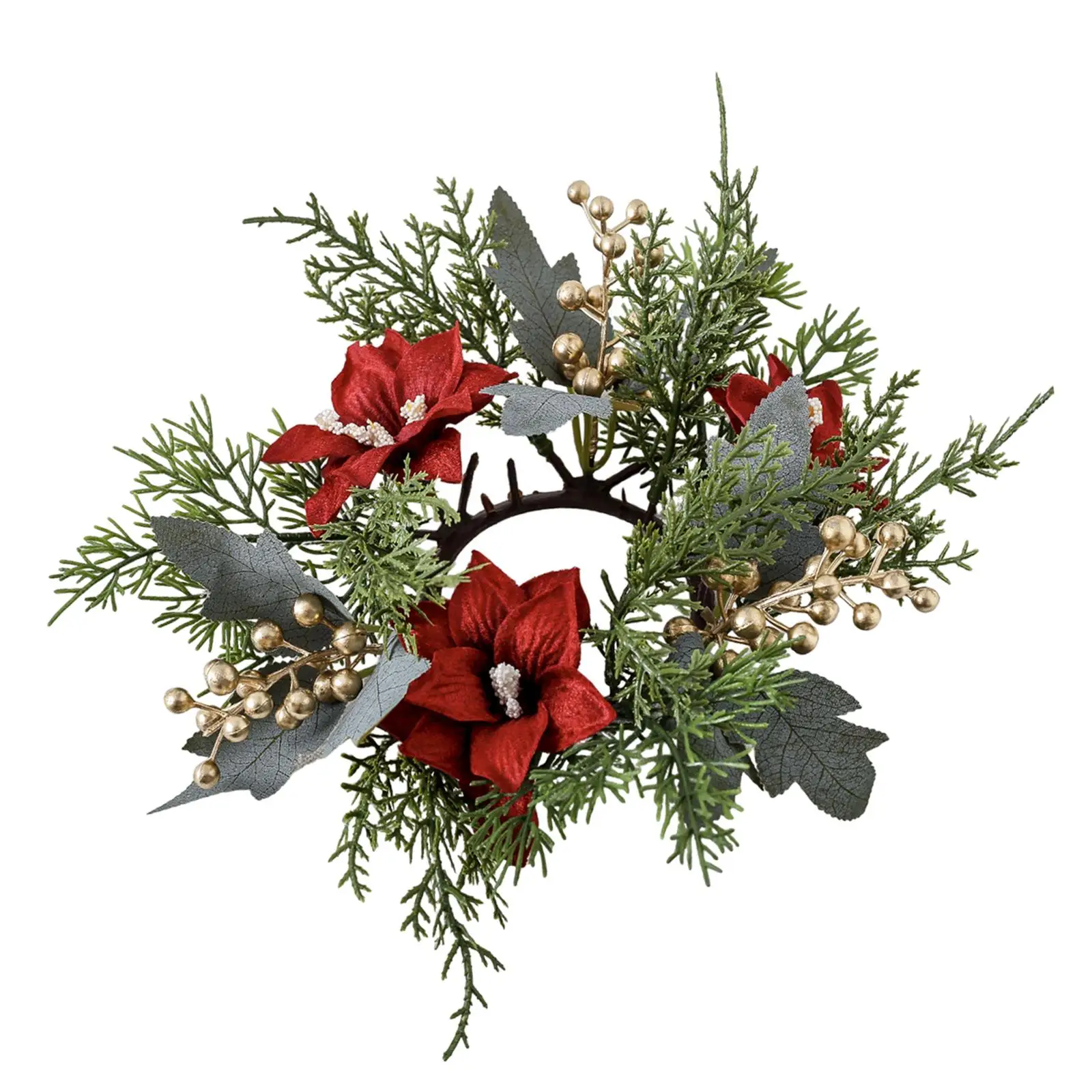 Christmas Pillar Candle Ring Wreath Decor for Tabletop Centerpiece Home Cafe