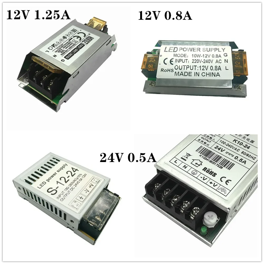 Fonte de Alimentação Mini AC-DC, 10W, 24V, 0.5A, 1.25A, 0.8A, Saída Única, Fonte de Alimentação SMPS Ultra-fina, 110V, 220V a 12V, 24V