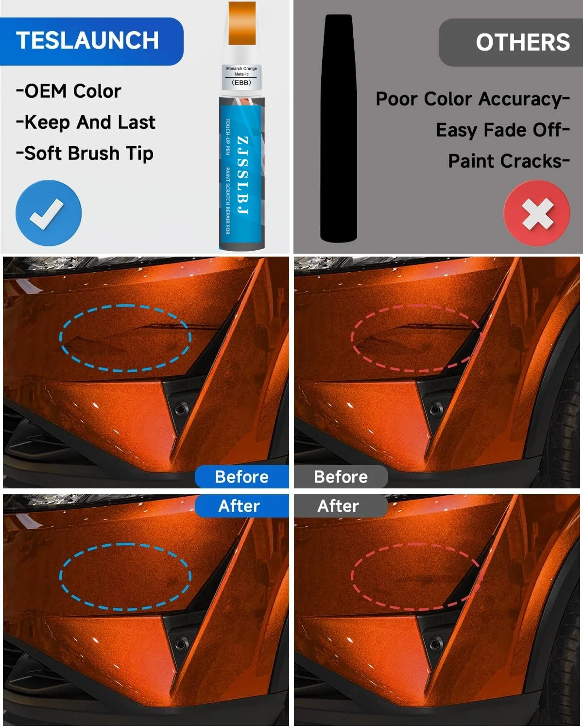 Monarch Orange Metallic(EBB) for Nissan Touch Up Paint Pen Precise Color Match for Car Paint Scratch Repair, Quickly and Easily