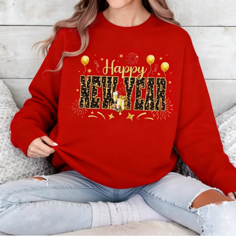 ديسكو الكرة الأسود والذهبي الترتر بريق ليوبارد سنة جديدة سعيدة اسكواش مرحبا 2026 الخريف والشتاء البلوز الكبار البلوز