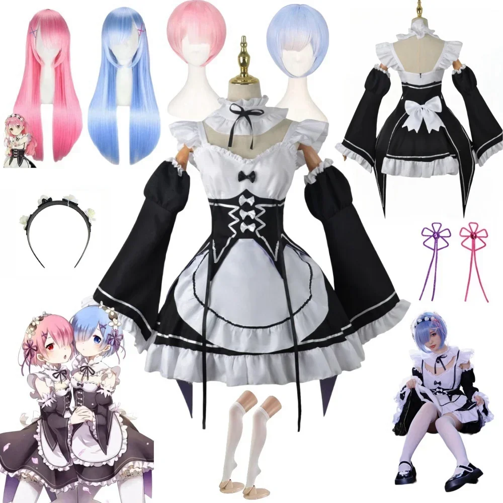 Disfraz de Anime Rm R Lolita Meid, Re:Zero - Empezar de Cero en un Mundo Diferente, Vestido Loli para Mujer, Disfraz de Halloween