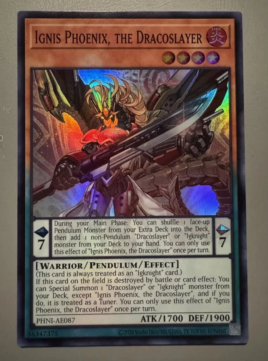 Yugioh KONAMI Duel Monsters PHNI-AE087 Ignis Phoenix, the Dracoslayer Super Rare Asian English Collection Mint Card