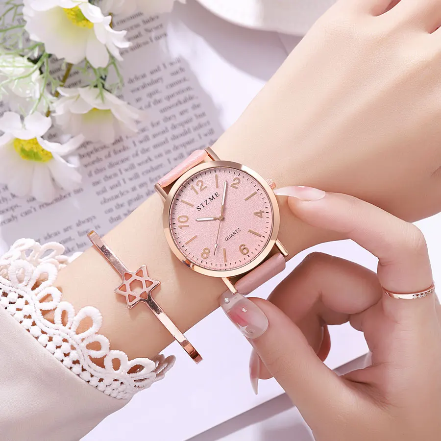Korean version of the new SZTME brand women's leather watch with digital scale, night light, fashionable women's quartz belt wat