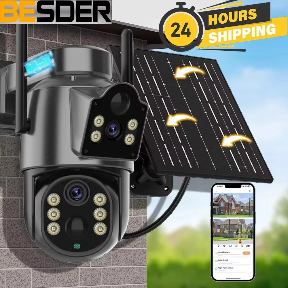 

4K HD Solar WiFi Camera Outdoor Built-in Battery Dual Lens 2K Security Camera Solar Panel Wireless Video Surveillance CCTV iCSee