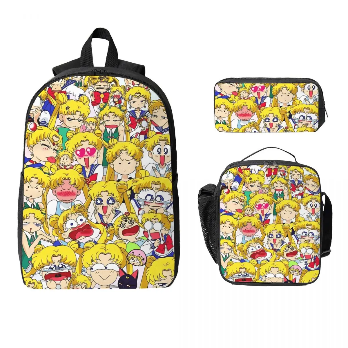 

3Pcs Sailors Moons Luna Girls Anime Backpack Set for Kids Pencil Boxes Bookbag Sets with Lunch Box For School Students Daypack