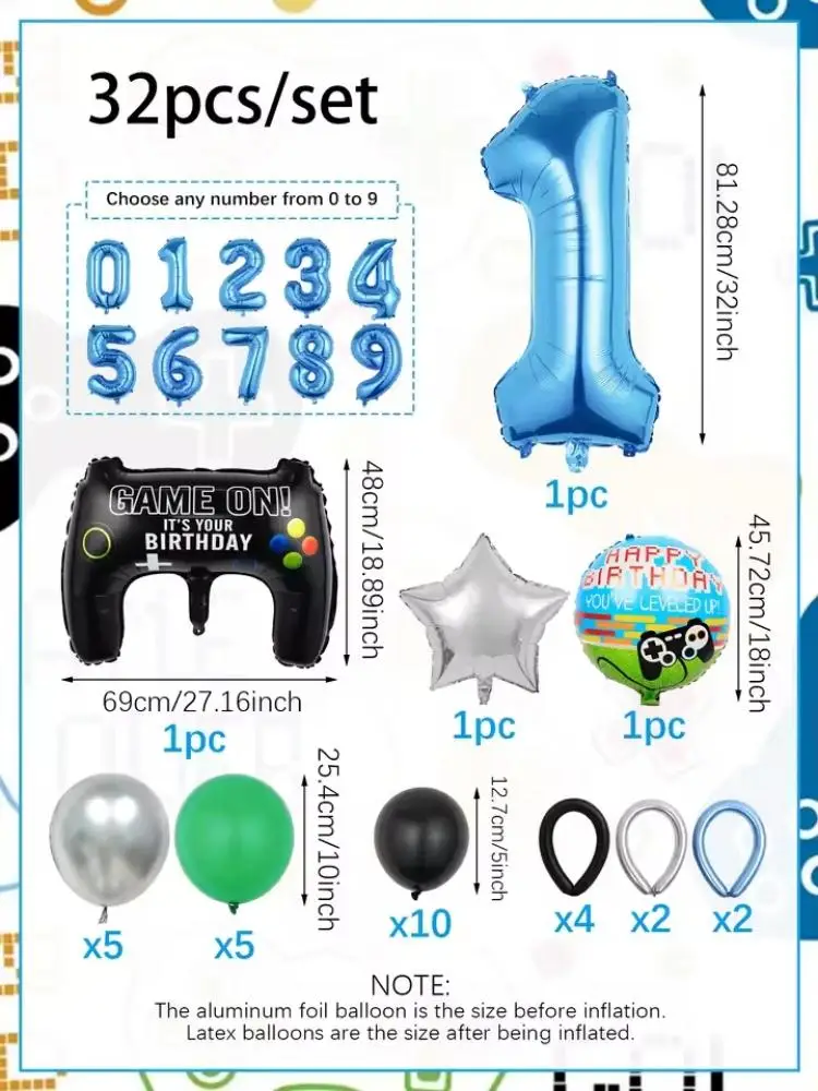 32-teiliges Spiel-Themen Geburtstags-Zahlenballon-Set Gamer-Ballons für Game-On-Party Jungen Geburtstagsfeier Dekorationen – Detail 4