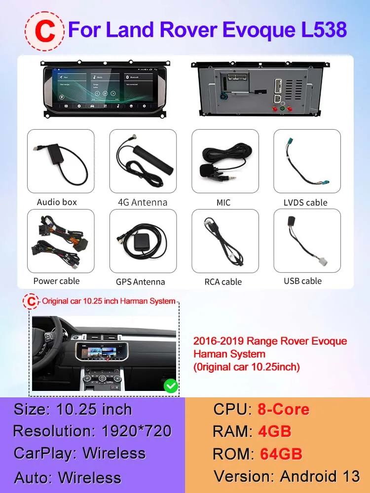 STWEI 10.25 inch HD 8 Core Android13 Draadloze Carplay Auto Voor Range Rover Evoque L538 Auto Multimedia Digitale AirCon AC panel